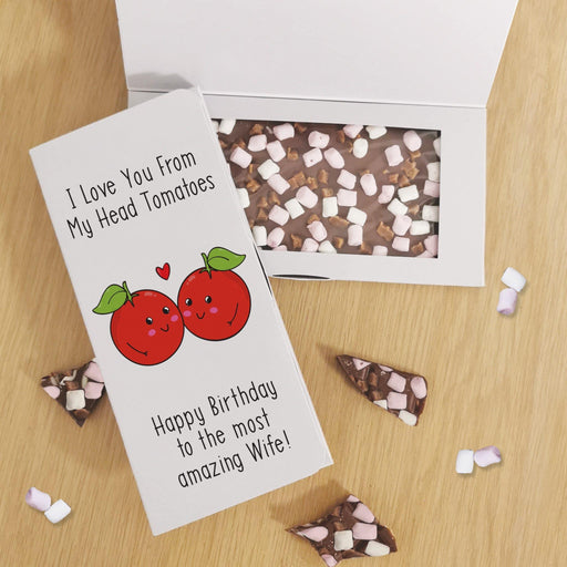 Personalised I Love You From My Head Tomatoes Milk Chocolate Card