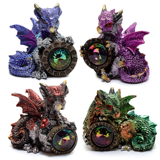 Set Of Four Elements Gemstone Shield Dragon Figurines