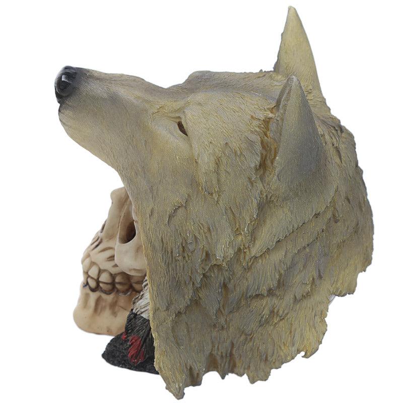 Skull with Wolf Head Decoration