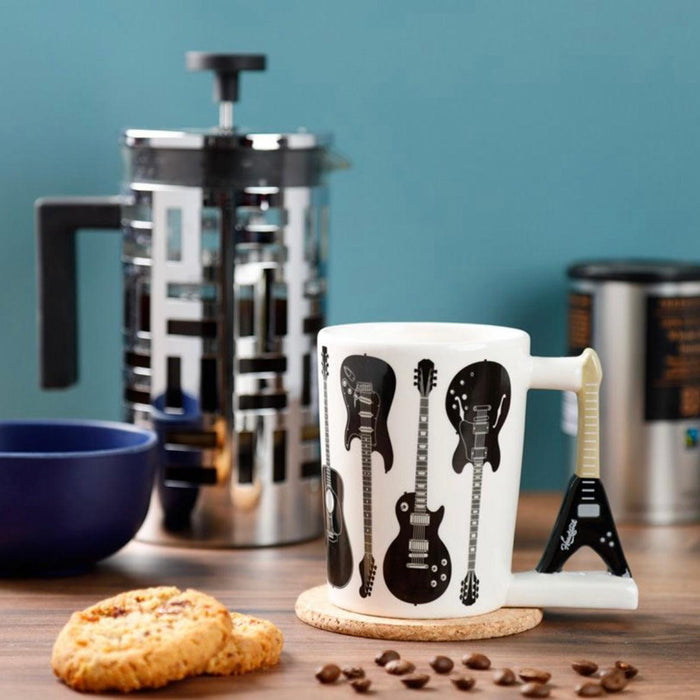Novelty Shaped Handle Ceramic Rock Guitar Mug