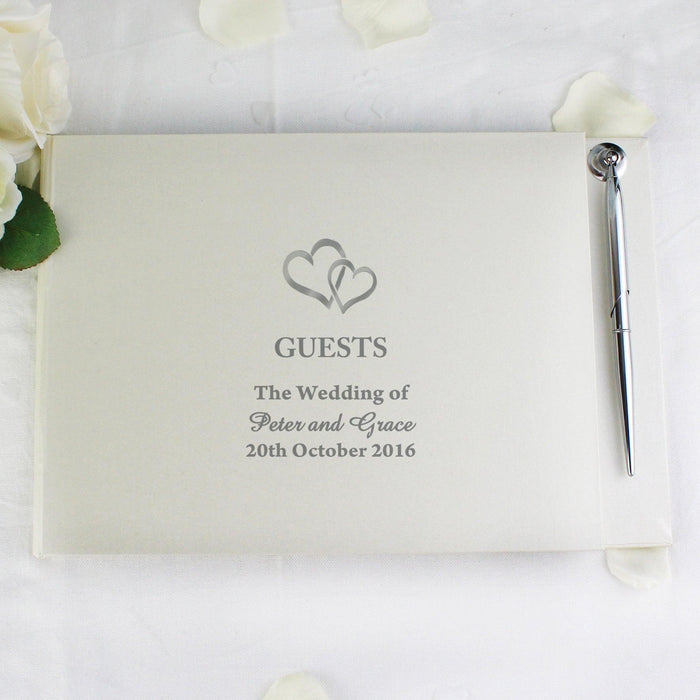 Personalised Hearts Design Wedding Hardback Guest Book & Pen