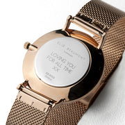 Elie Beaumont Personalised Ladies Rose Gold Mesh Strapped Watch With Black Dial