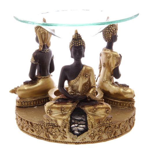 Gold & Brown Thai Buddha Oil & Wax Burner with Glass Mosaic Detail