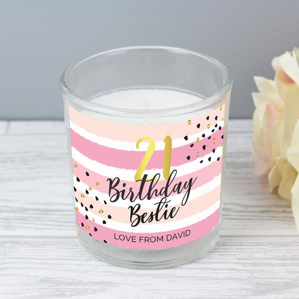 Personalised Birthday Gold and Pink Stripe Scented Jar Candle - Myhappymoments.co.uk