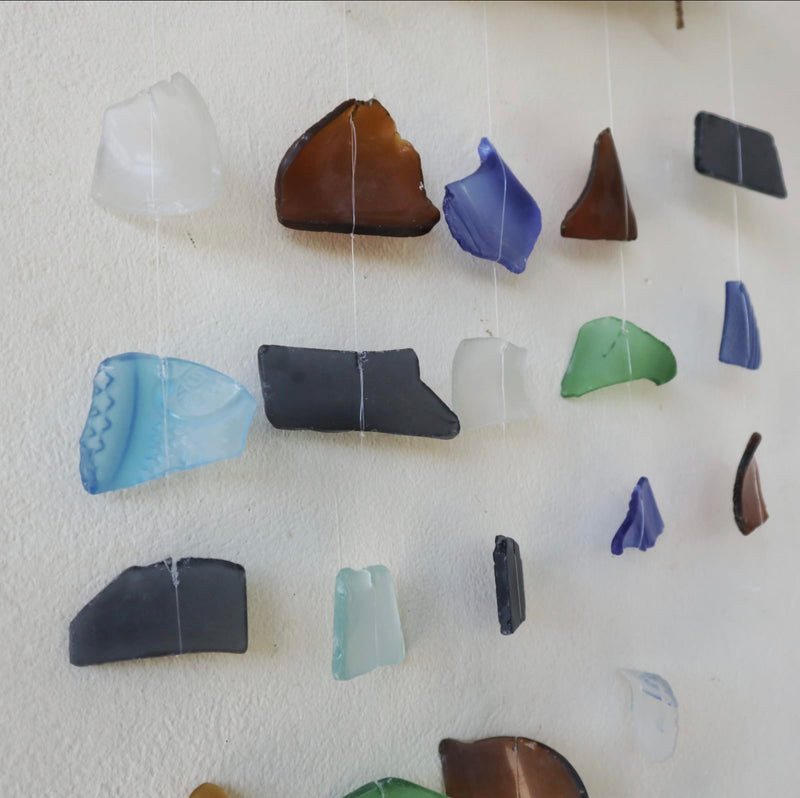 Simple Hanging Five Strings Recycled Glass Driftwood Wind Chime - Multi