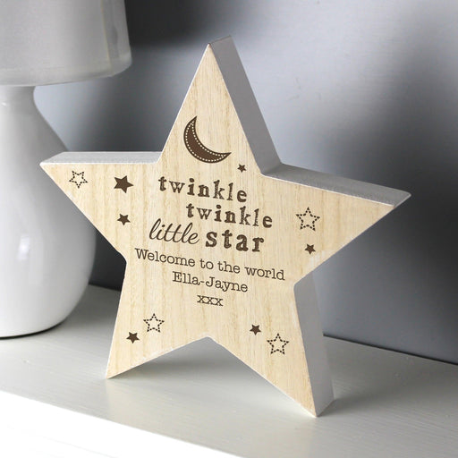 Personalised Twinkle Twinkle Rustic Wooden Star Decoration - Myhappymoments.co.uk