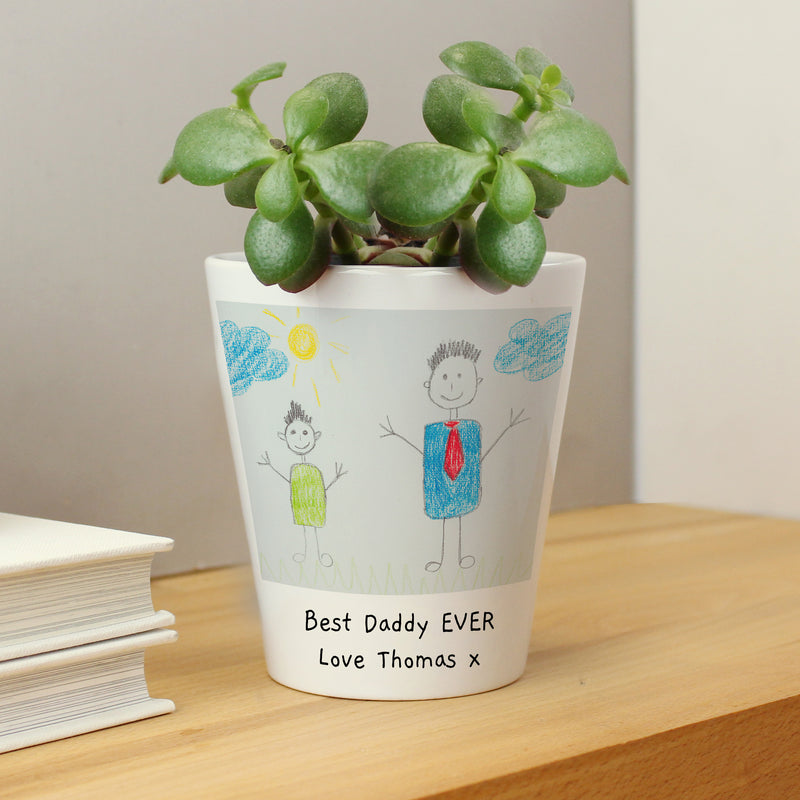 Personalised Childrens Drawing Photo Upload Plant Pot - Gift From Child