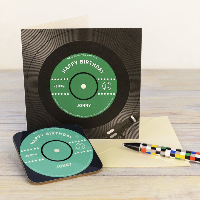 Personalised Vinyl Record Birthday Coaster Card