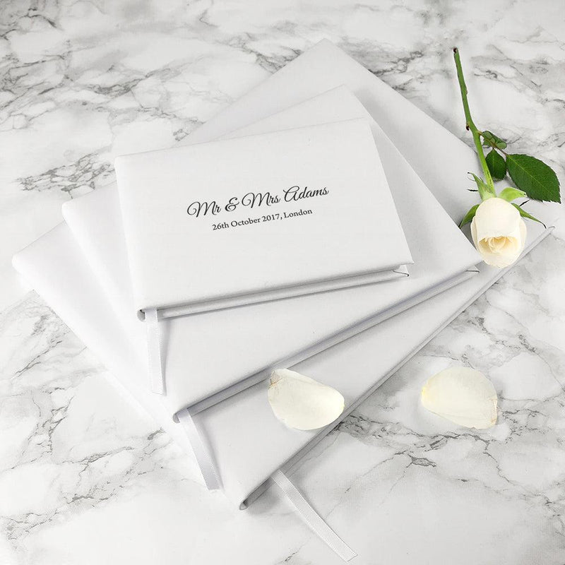 Personalised White Leather Wedding Guest Book