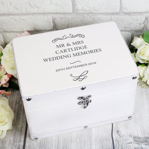 Personalised Antique Scroll White Leatherette Keepsake Box - Myhappymoments.co.uk