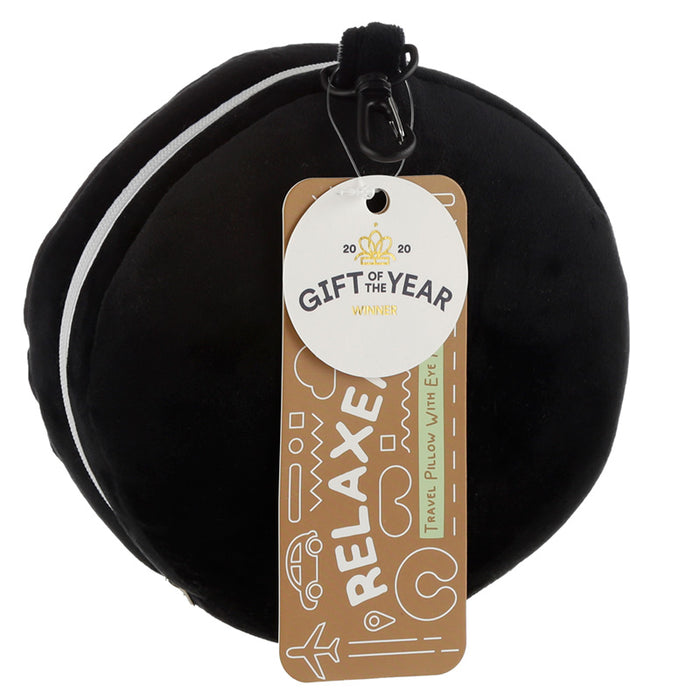 Relaxeazzz Lazy Bones Skull Round Plush Travel Pillow & Eye Mask