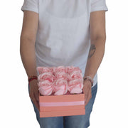 Soap Flower Gift Bouquet In Box - 9 Pink Roses - Square