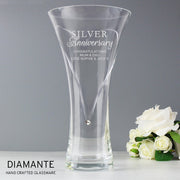 Engraved Silver Anniversary Large Hand Cut Diamante Heart Vase