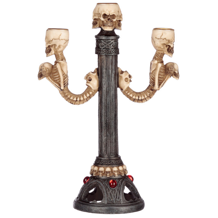 Triple Skull and Spine Candlestick - Myhappymoments.co.uk