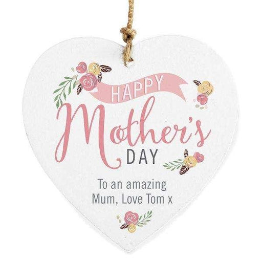 Personalised Floral Bouquet Mother's Day Wooden Heart Decoration - Myhappymoments.co.uk