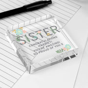 Personalised Floral Sister Large Crystal Glass Block