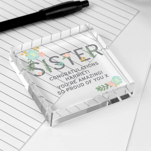 Personalised Floral Sister Large Crystal Token From Pukkagifts.uk