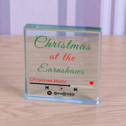 Personalised Christmas Family Spotify Playlist Glass Block