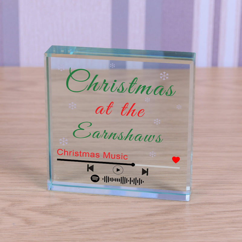 Personalised Christmas Family Spotify Playlist Glass Block