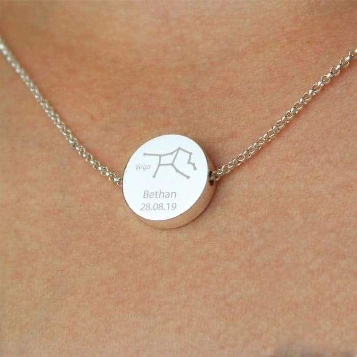 Personalised Virgo Zodiac Star Sign Silver Tone Necklace (August 23rd - September 22nd) - Myhappymoments.co.uk