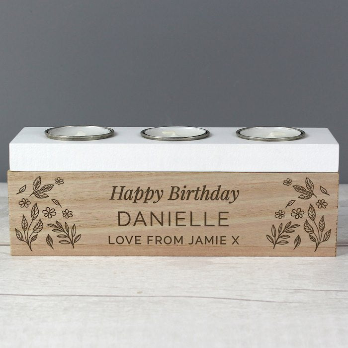 Personalised Floral Triple Tea Light Box