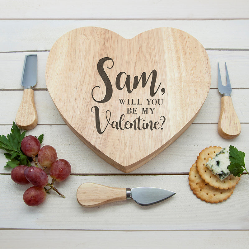 Personalised Engraved Will You Be My Valentine Heart Cheese Board