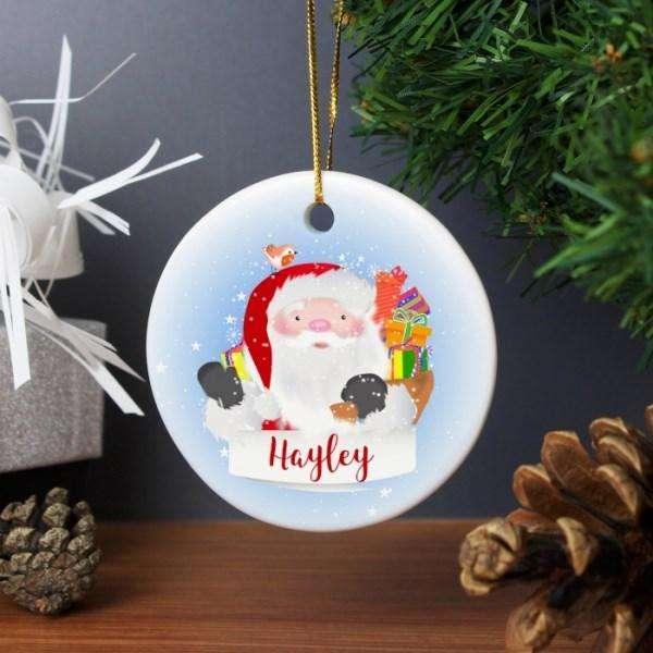 Personalised Santa Claus Round Ceramic Tree Decoration - Myhappymoments.co.uk