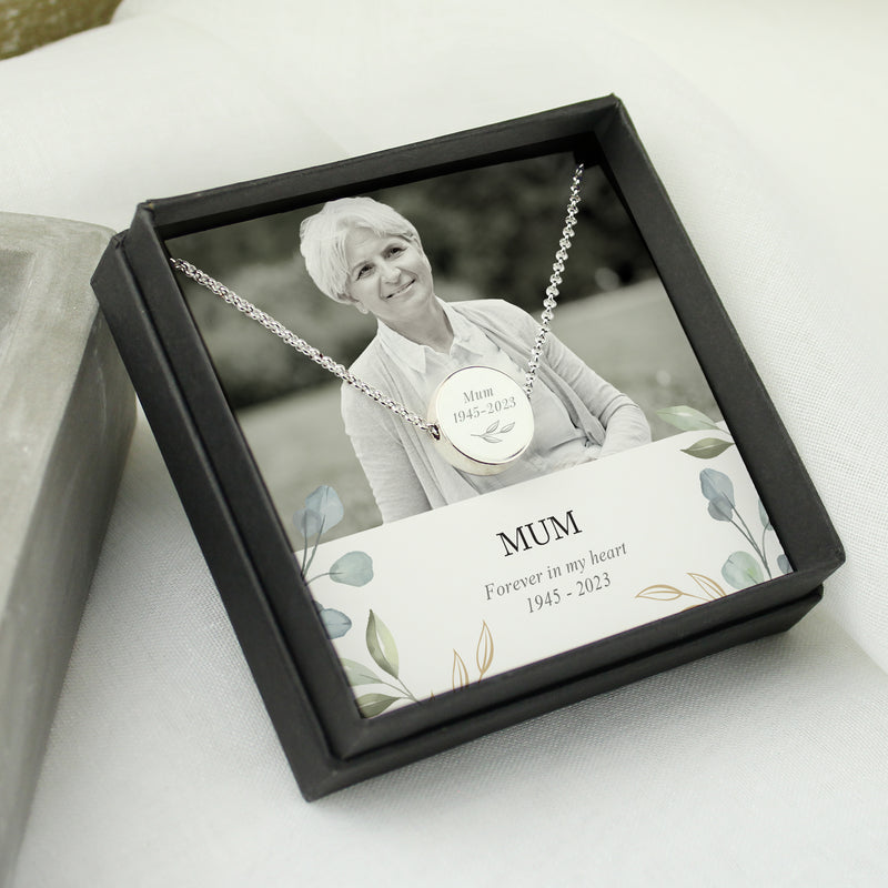 Personalised Botanical Memorial Photo Upload Necklace and Box