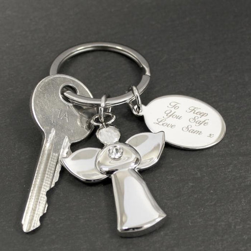 Personalied Silver Plated Angel Keyring - Myhappymoments.co.uk