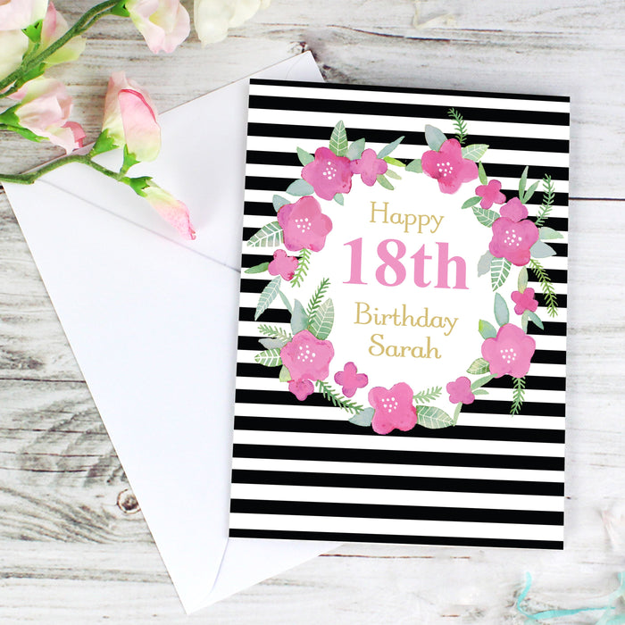Personalised Floral Stripe Birthday Card