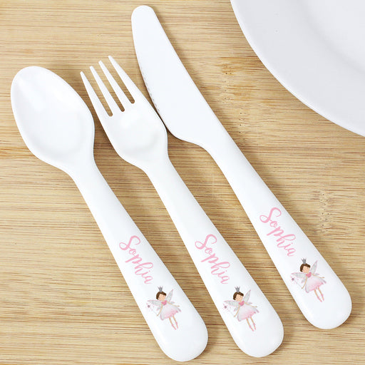 Personalised Fairy Princess 3 Piece Plastic Cutlery Set