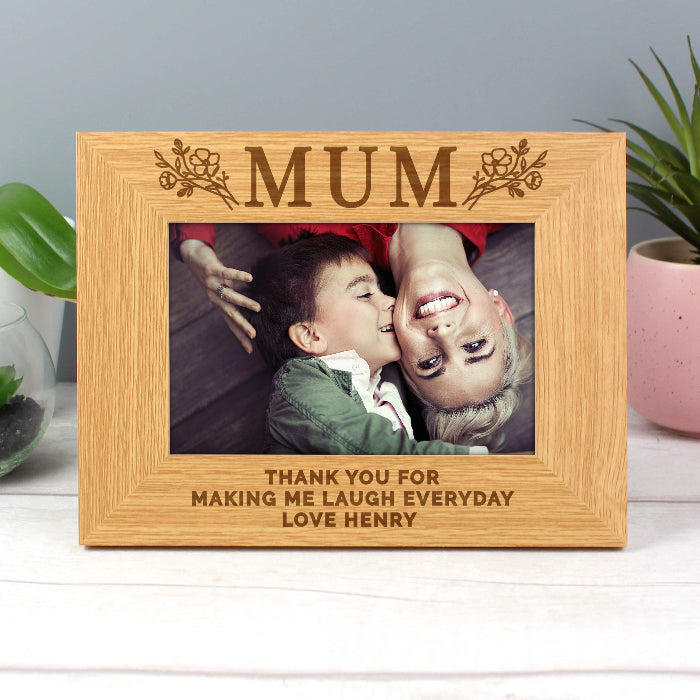Personalised Floral Mum Oak Finish Photo Frame - 6x4