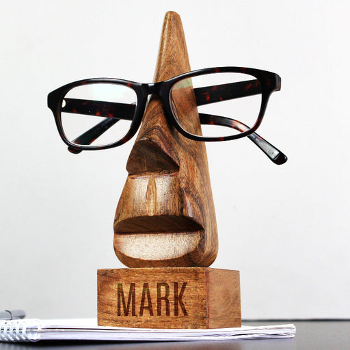 Engraved Wooden Nose-Shaped Glasses Holder