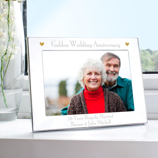 Personalised Golden 50th Wedding Anniversary Photo Frame 7x5 Landscape - Myhappymoments.co.uk