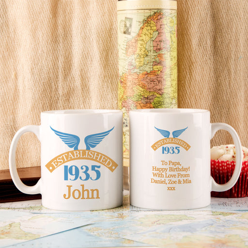 Personalised 80th Birthday Established Since Mug For Him - Myhappymoments.co.uk