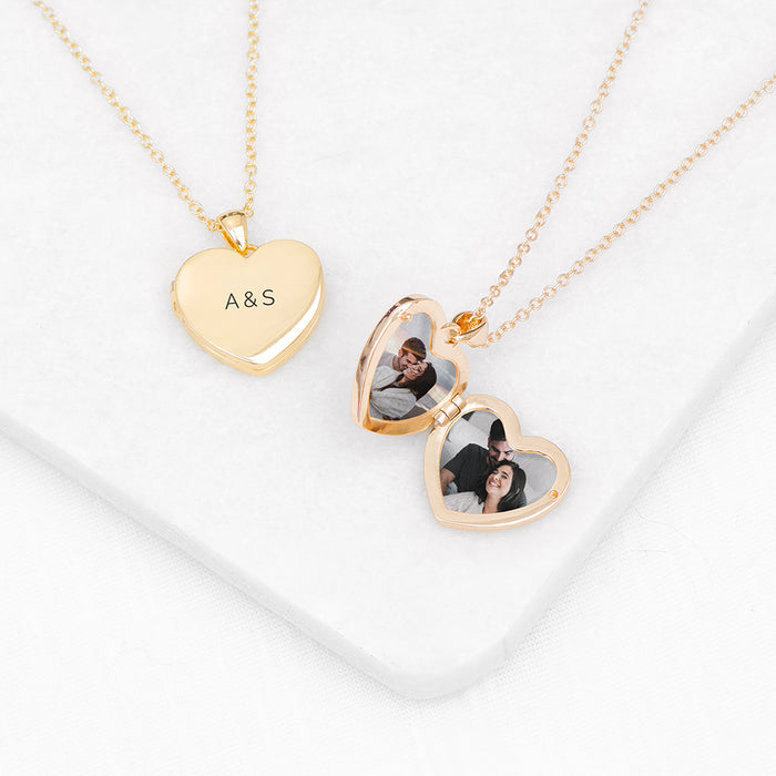 Personalised Heart Photo Locket Necklace - Gold Plated