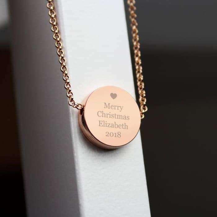 Personalised Heart Rose Gold Toned Disc Necklace - Myhappymoments.co.uk