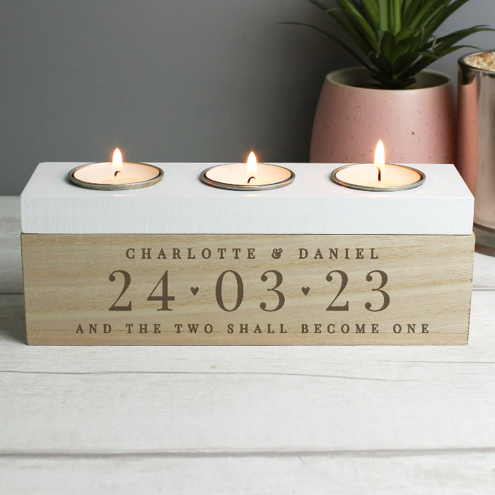 Personalised Wedding Day Triple Tea Light Box