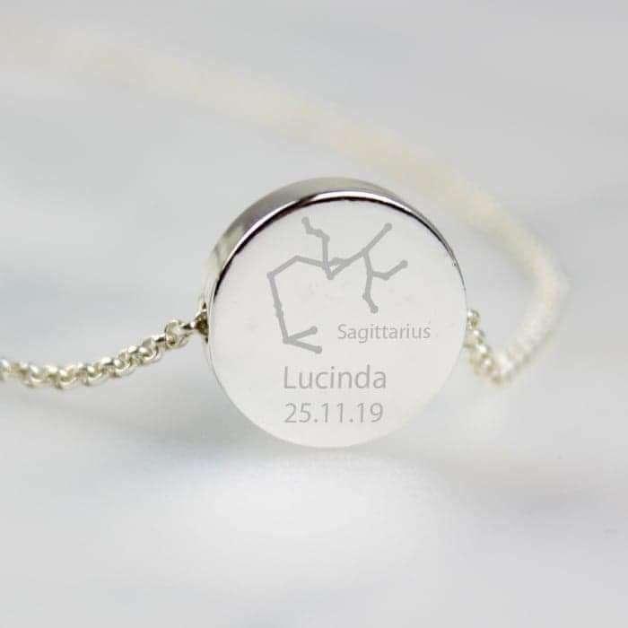Personalised Sagittarius Zodiac Star Sign Silver Tone Necklace (November 22nd - December 21st) - Myhappymoments.co.uk