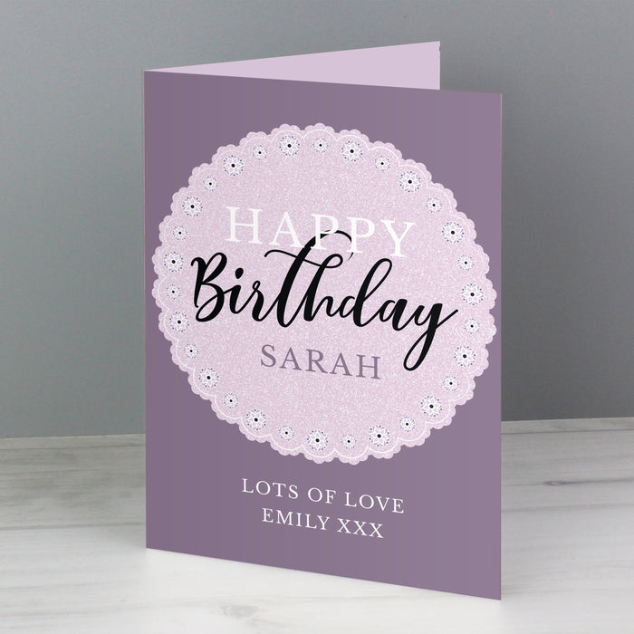 Personalised Lilac Lace Birthday Card - Pukka Gifts
