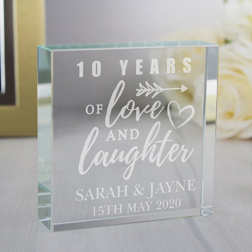 Personalised Of Love and Laughter Anniversary Large Crystal Token From Pukkagifts.uk