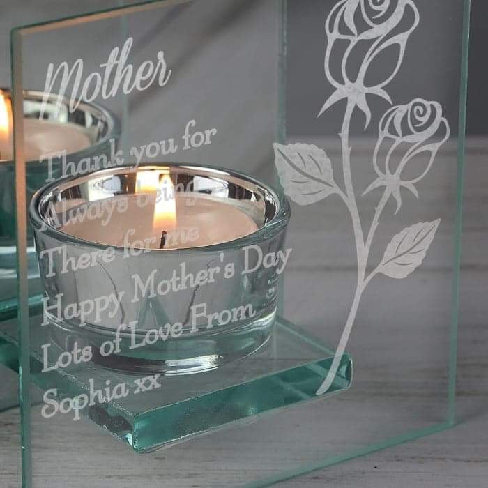 Personalised Rose Mirrored Glass Tea Light Holder - Myhappymoments.co.uk