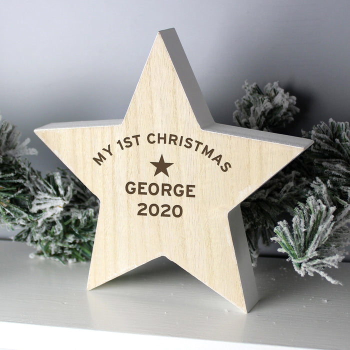 Personalised Rustic Wooden Star Christmas Decoration - Myhappymoments.co.uk