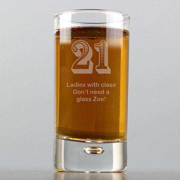 Personalised 21st Birthday Bubble Shot Glass - Myhappymoments.co.uk