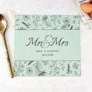 Personalised Mr & Mrs Wedding Botanical Glass Chopping Board
