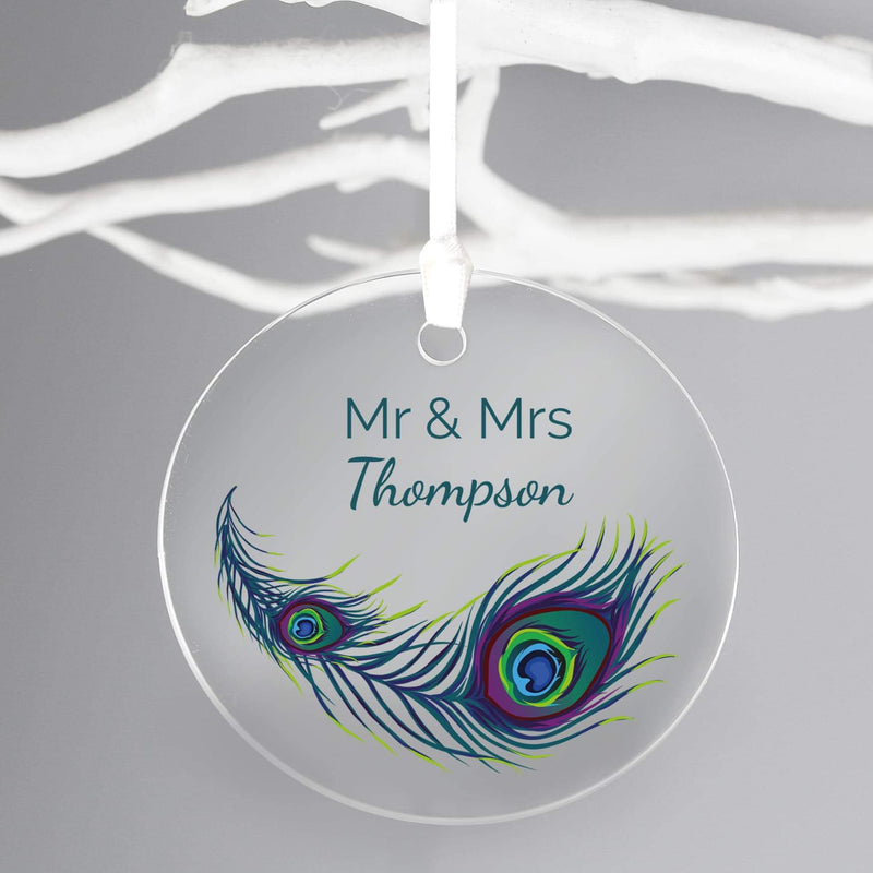 Personalised Peacock Round Acrylic Decoration