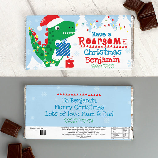Personalised 'Have a Roarsome Christmas' Milk Chocolate Bar