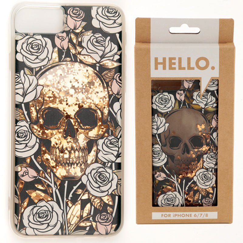 Skulls & Roses Glitter Phone Case Fits iPhone 6/7/8 - Myhappymoments.co.uk