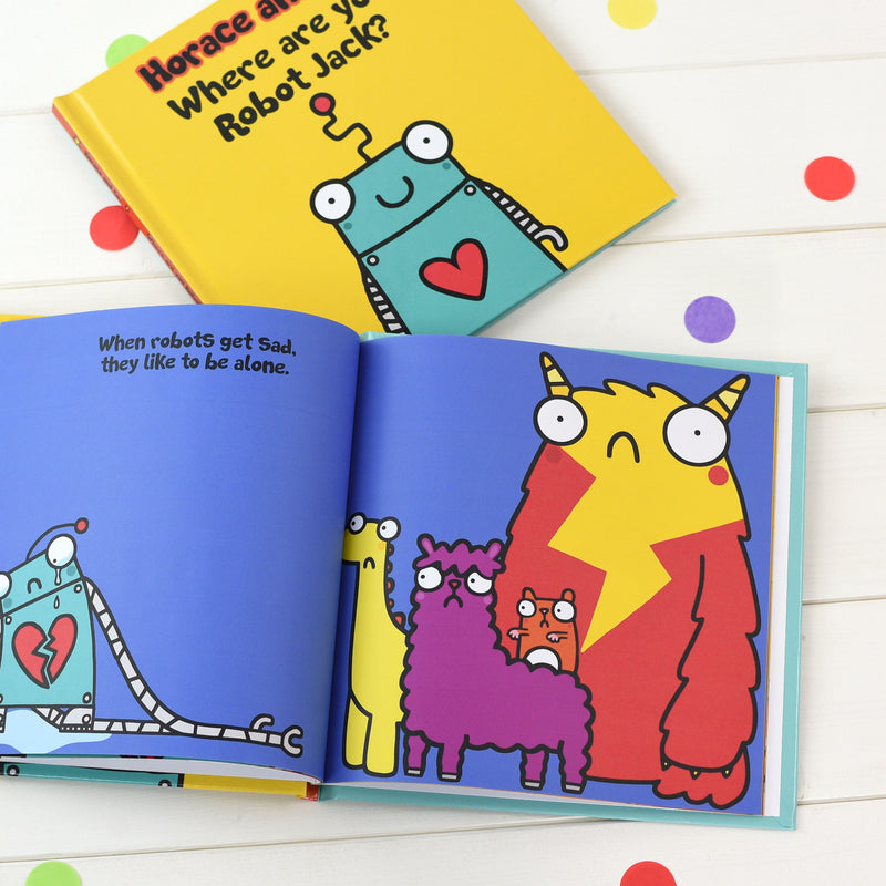 Personalised Flossy and Jim Where are you Robot? Book - Myhappymoments.co.uk