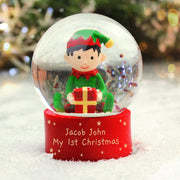 Personalised Elf Christmas Glitter Snow Globe - Any Message